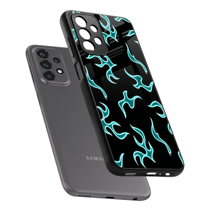 Lil Flames Black Blue sleek samsung galaxy a23 cover with tempered glass back and TPU edges