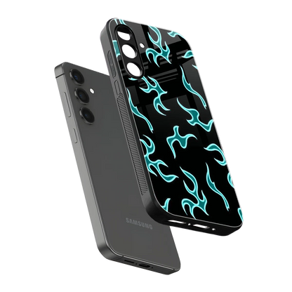 Lil Flames Black Blue sleek samsung galaxy m35 5g cover with tempered glass back and TPU edges