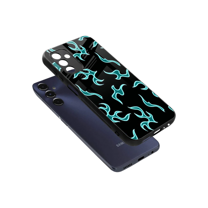 Lil Flames Black Blue sleek samsung galaxy m14 5g cover with tempered glass back and TPU edges