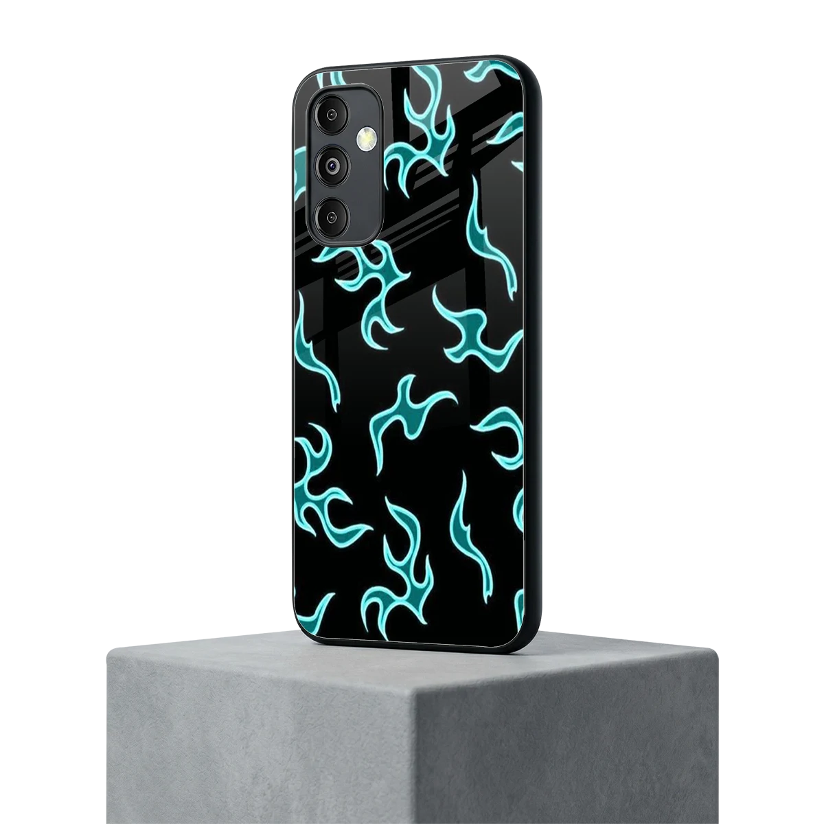 Lil Flames Black Blue samsung galaxy m14 5g mobile cover | shockproof glass phone case