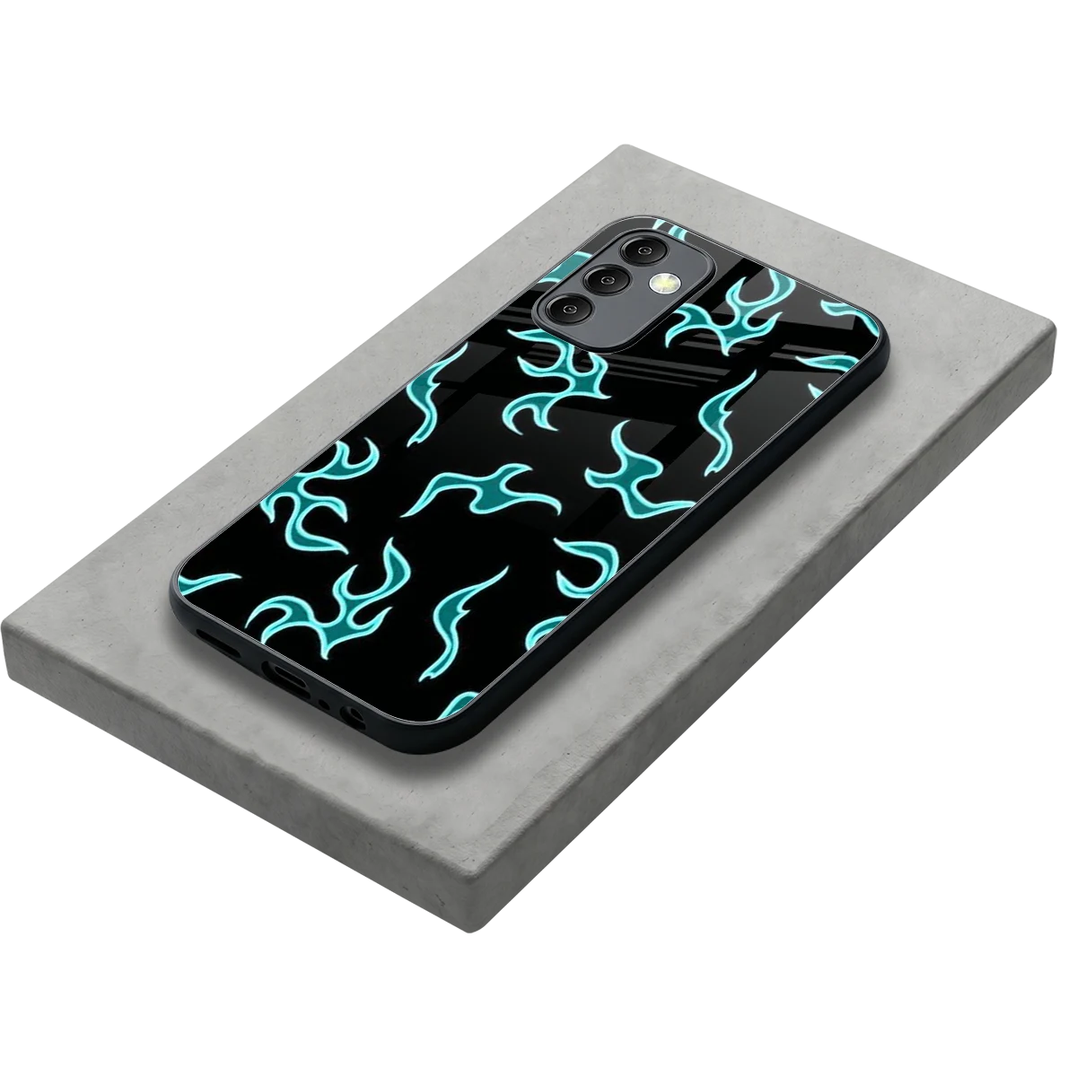 Lil Flames Black Blue stylish phone case for samsung galaxy m14 5g | glossy glass and slim fit