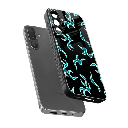 Lil Flames Black Blue sleek samsung galaxy m56 5g cover with tempered glass back and TPU edges