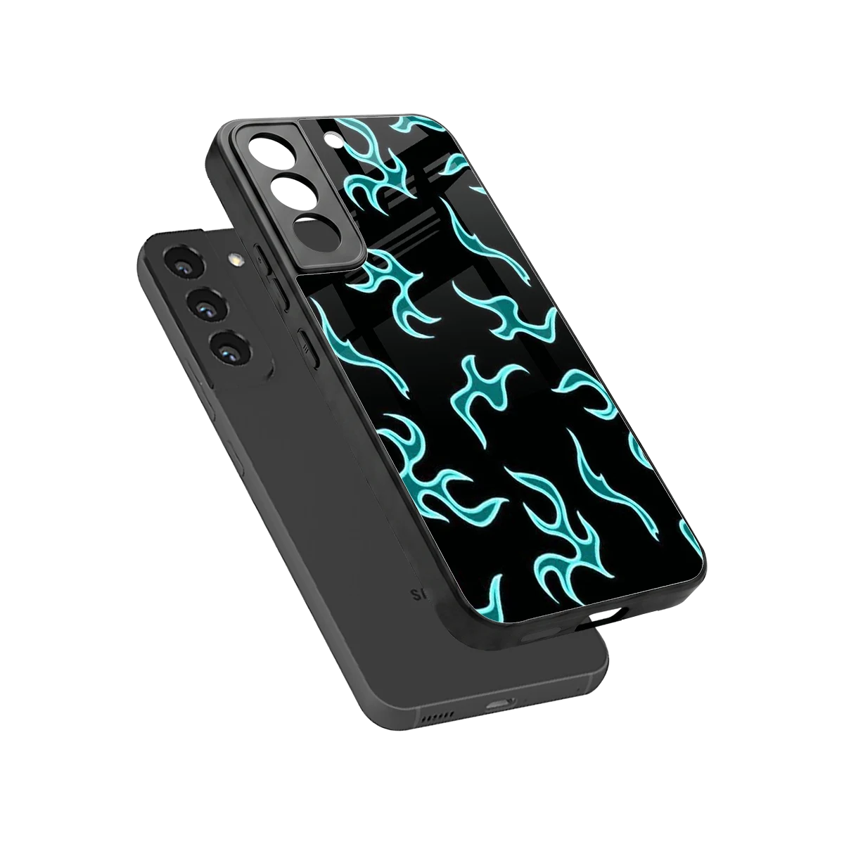 Lil Flames Black Blue sleek samsung galaxy s22 cover with tempered glass back and TPU edges