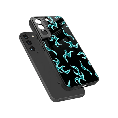 Lil Flames Black Blue sleek samsung galaxy s22 cover with tempered glass back and TPU edges