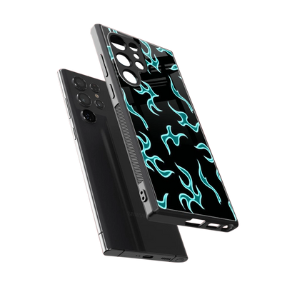 Lil Flames Black Blue sleek samsung galaxy s23 ultra cover with tempered glass back and TPU edges