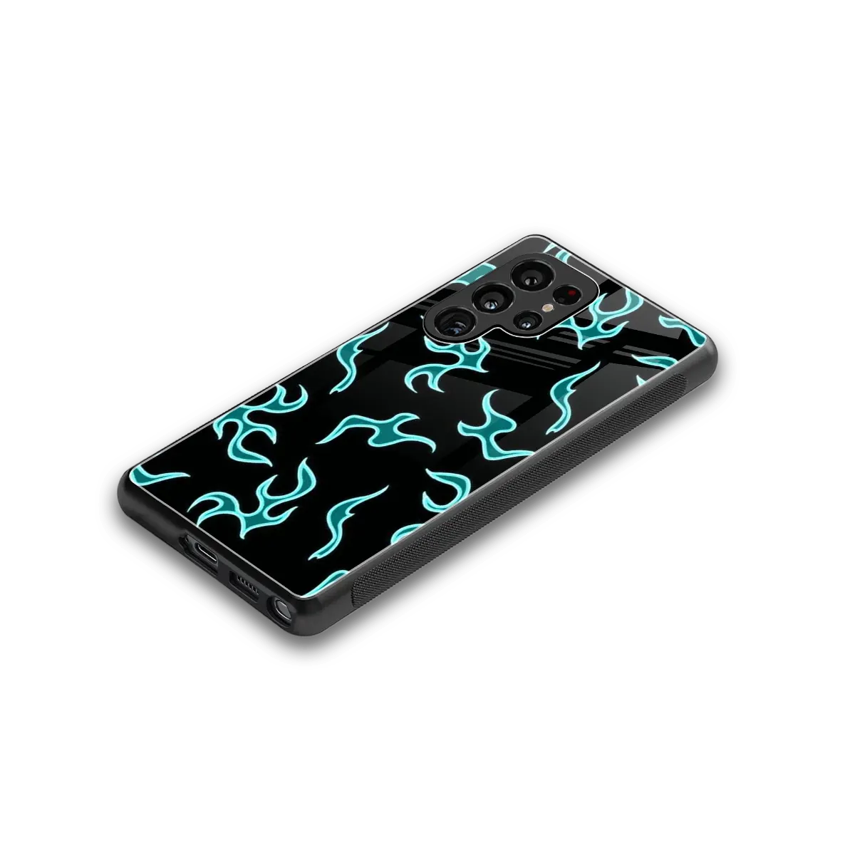 Lil Flames Black Blue stylish phone case for samsung galaxy s25 ultra | glossy glass and slim fit