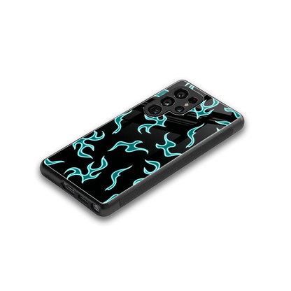 Lil Flames Black Blue stylish phone case for samsung galaxy s25 ultra | glossy glass and slim fit