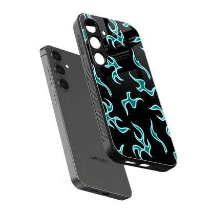 Lil Flames Black Blue sleek samsung galaxy s23 fe cover with tempered glass back and TPU edges