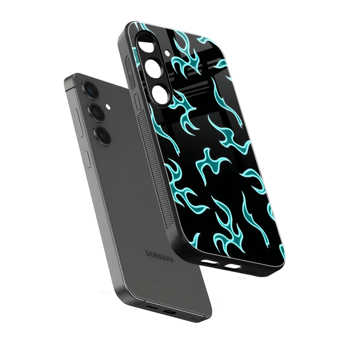 Lil Flames Black Blue sleek samsung galaxy s24 plus cover with tempered glass back and TPU edges