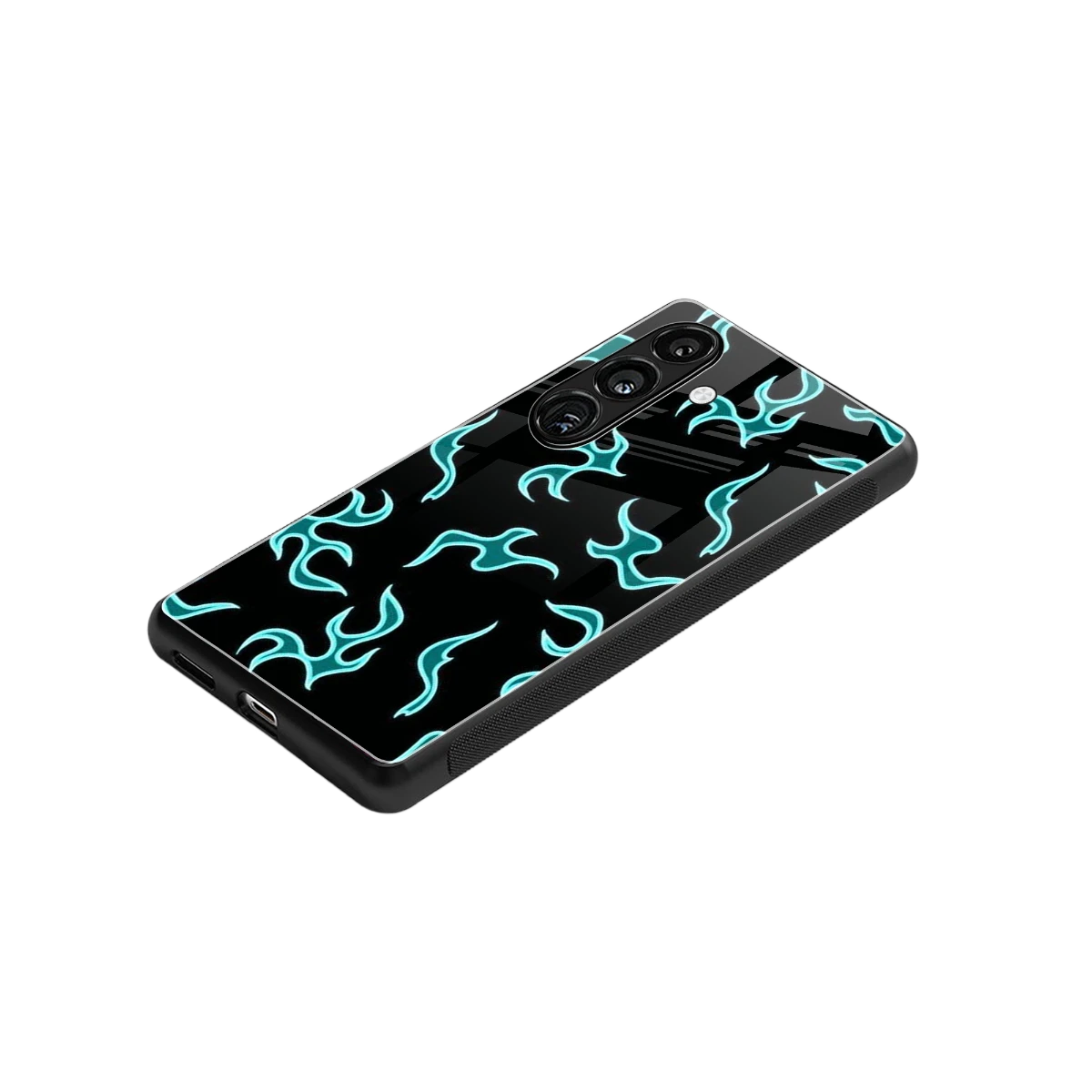 Lil Flames Black Blue stylish phone case for samsung galaxy s25 | glossy glass and slim fit
