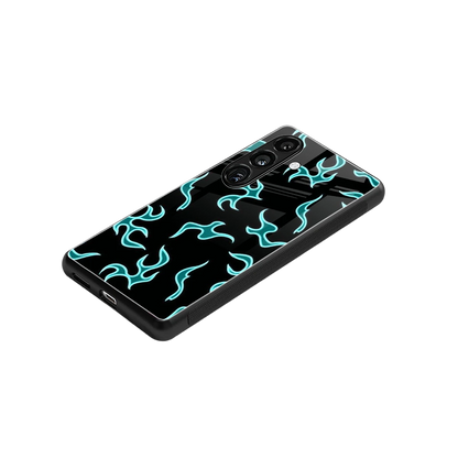 Lil Flames Black Blue stylish phone case for samsung galaxy s25 | glossy glass and slim fit