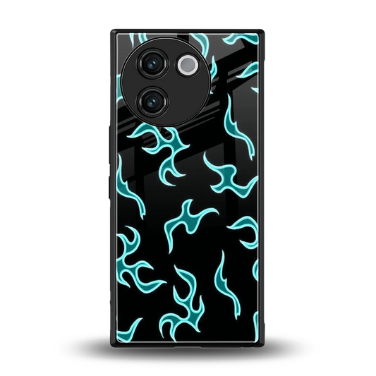 Lil Flames Black Blue back phone cover | glass case for vivo v30e