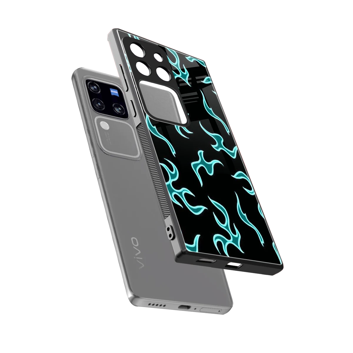 Lil Flames Black Blue sleekvivo v30 pro cover with tempered glass back and TPU edges