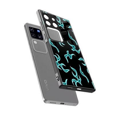 Lil Flames Black Blue sleekvivo v30 pro cover with tempered glass back and TPU edges
