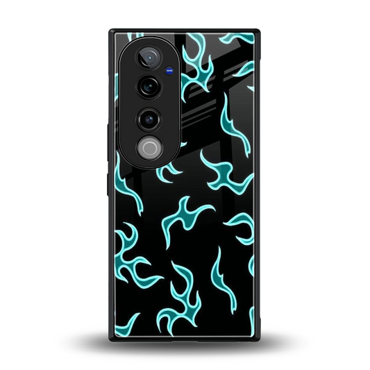 Lil Flames Black Blue back phone cover | glass case for vivo v40 pro