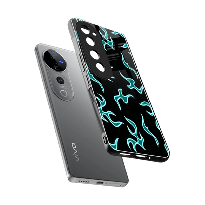 Lil Flames Black Blue sleek vivo v40 pro cover with tempered glass back and TPU edges