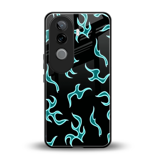 Lil Flames Black Blue back phone cover | glass case for vivo v40e