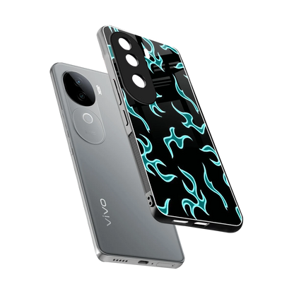 Lil Flames Black Blue sleek vivo v40e cover with tempered glass back and TPU edges