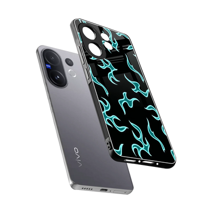 Lil Flames Black Blue sleek vivo v60 cover with tempered glass back and TPU edges
