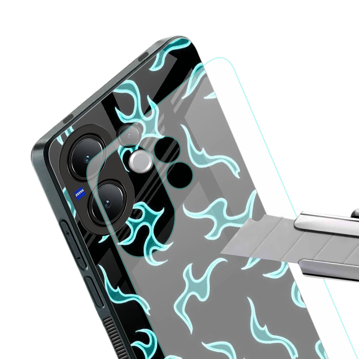 Lil Flames Black Blue stylish phone case for vivo v60 | glossy glass and slim fit