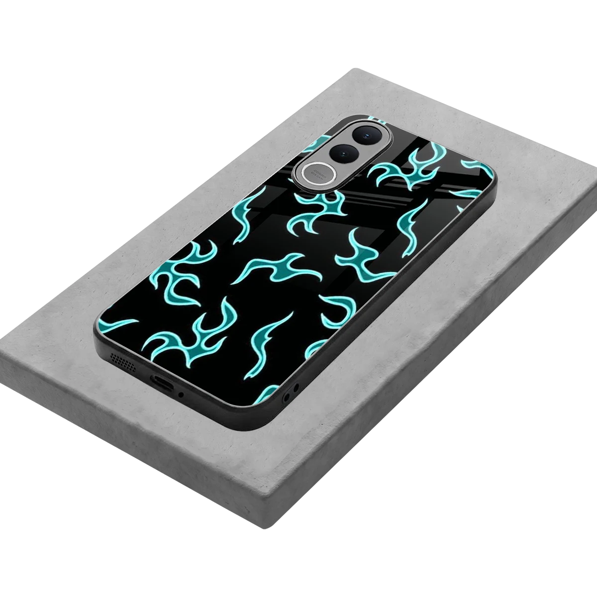 Lil Flames Black Blue stylish phone case for vivo v70 fe | glossy glass and slim fit