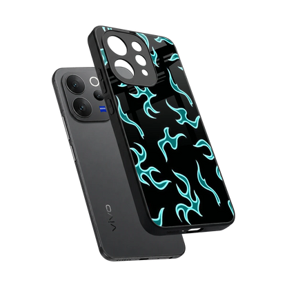 Lil Flames Black Blue sleek vivo v70 elite cover with tempered glass back and TPU edges