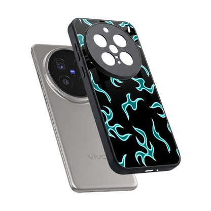 Lil Flames Black Blue sleek vivo x200 pro cover with tempered glass back and TPU edges