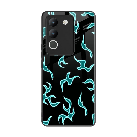 Lil Flames Black Blue back phone cover | glass case for vivo y200 5g