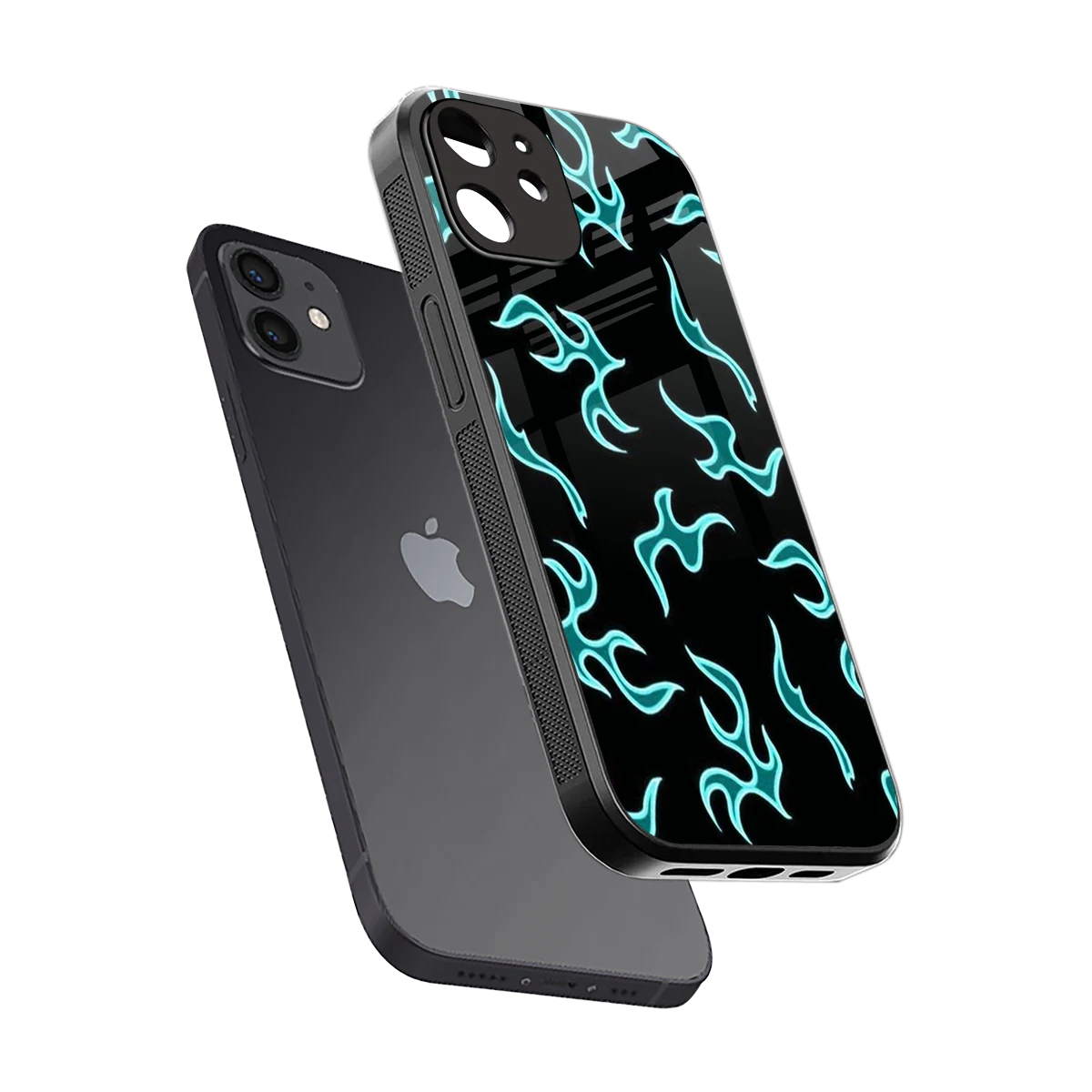 Lil Flames Black Blue sleek iphone 12 cover with tempered glass back and TPU edges
