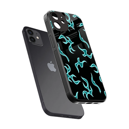Lil Flames Black Blue sleek iphone 12 cover with tempered glass back and TPU edges