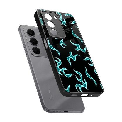 Lil Flames Black Blue sleek redmi 15 5g cover with tempered glass back and TPU edges