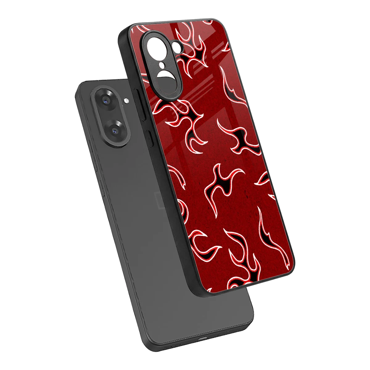 Lil Flames Black Red sleek oneplus nord ce5 5g cover with tempered glass back and TPU edges