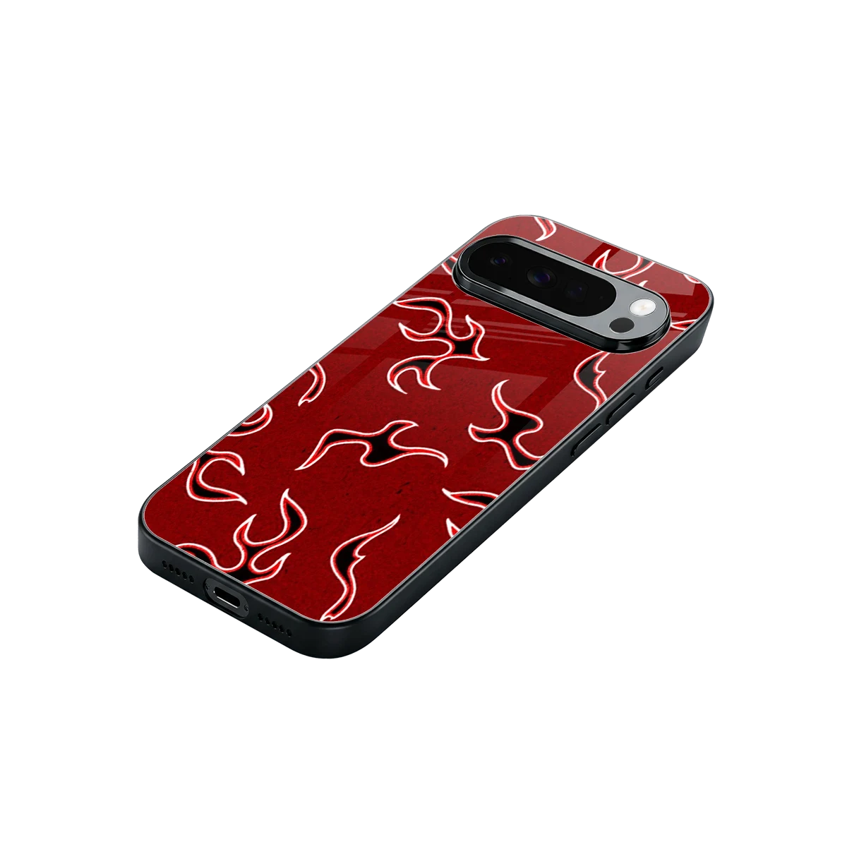 Lil Flames Black Red stylish phone case for google pixel 10 pro xl | glossy glass and slim fit