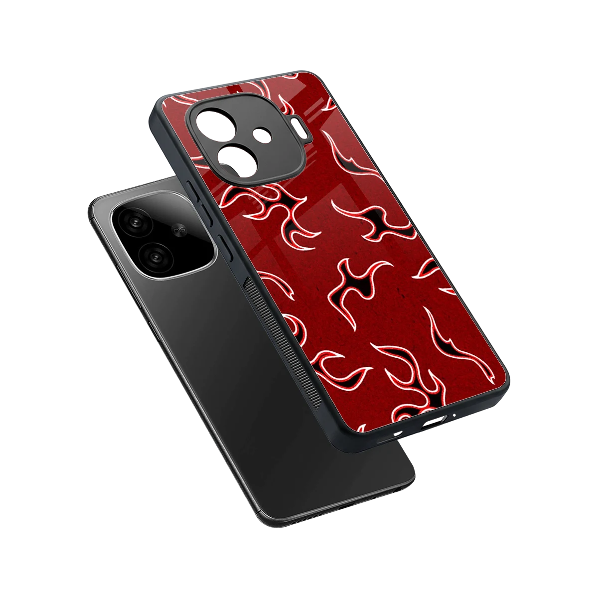 Lil Flames Black Red sleek iqoo neo 10r 5g cover with tempered glass back and TPU edges