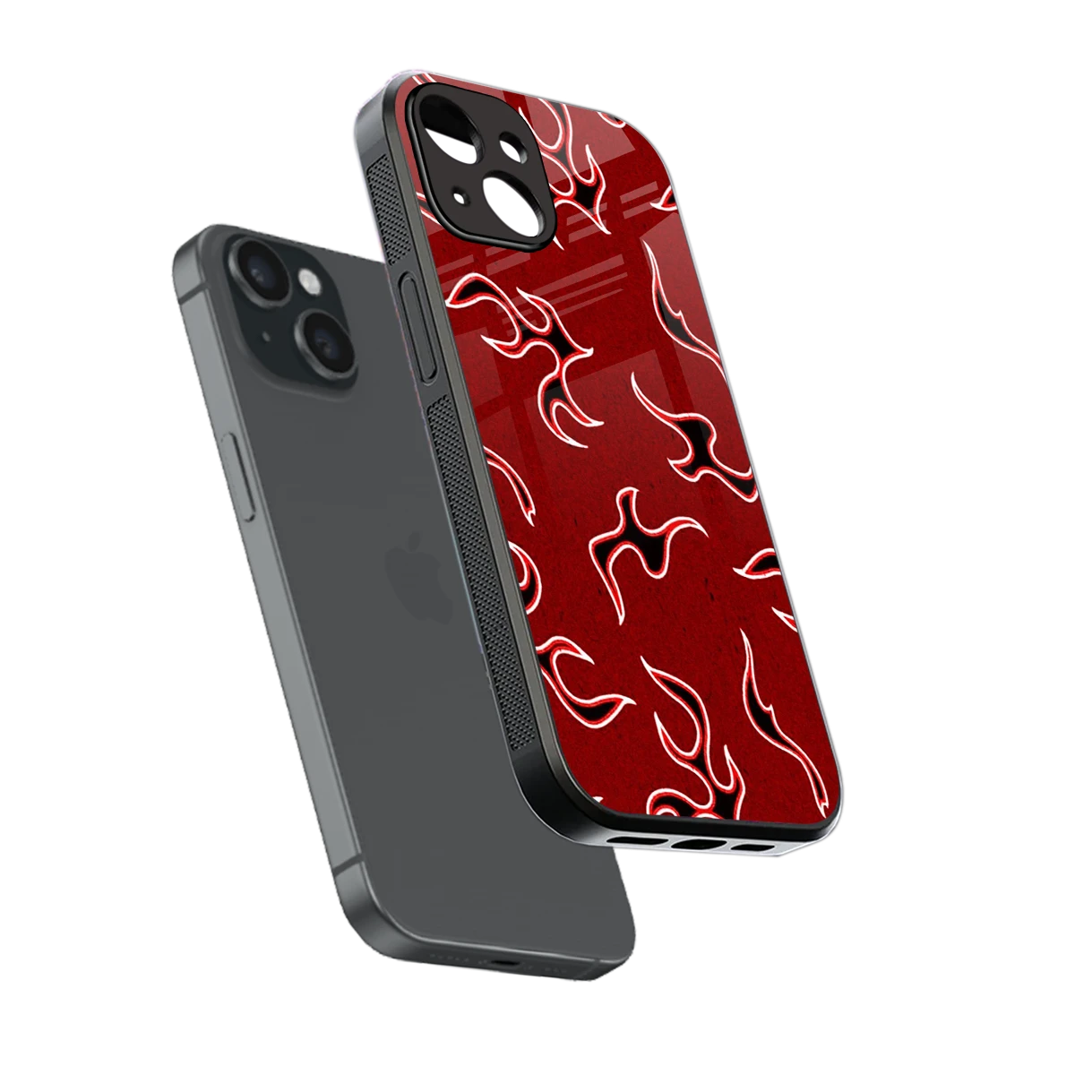 Lil Flames Black Red sleek iphone 15 cover with tempered glass back and TPU edges
