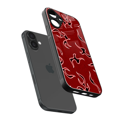 Lil Flames Black Red sleek iphone 16 plus cover with tempered glass back and TPU edges