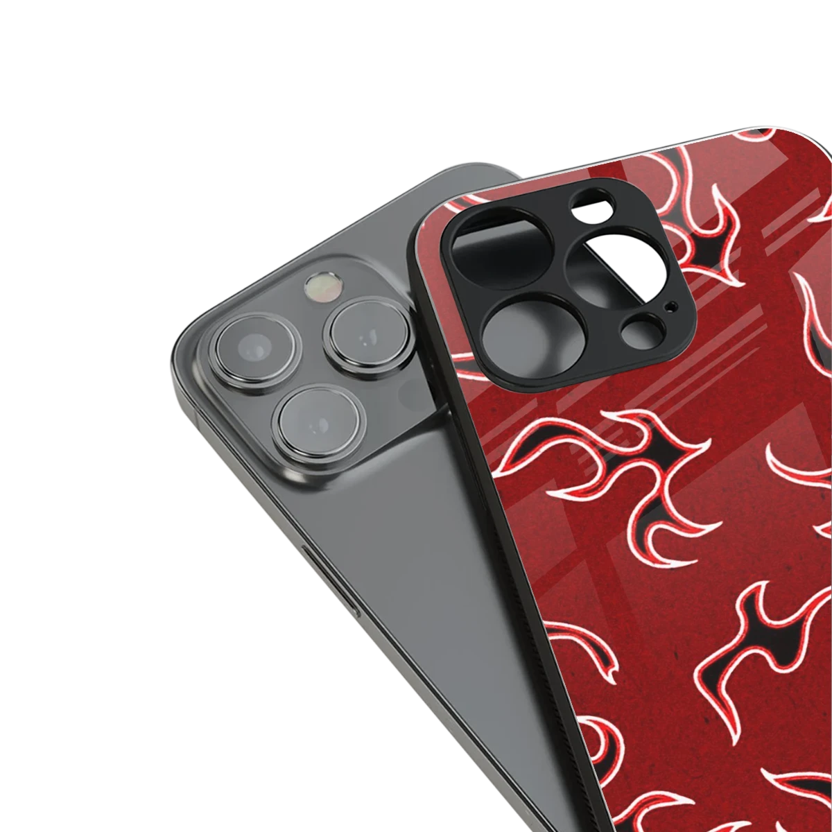 Lil Flames Black Red stylish phone case for iphone 14 | glossy glass and slim fit