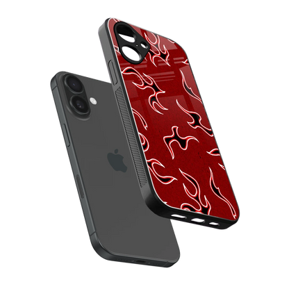 Lil Flames Black Red sleek iPhone 16 cover with tempered glass back and TPU edges