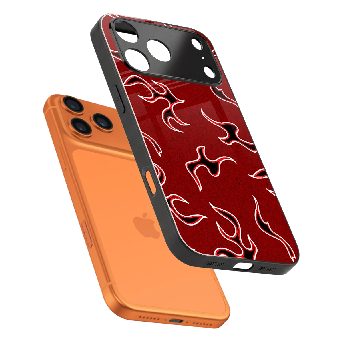Lil Flames Black Red sleek iphone 17 pro max cover with tempered glass back and TPU edges