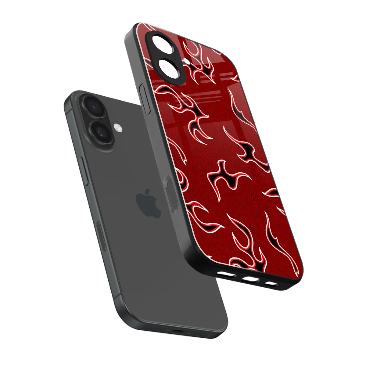 Lil Flames Black Red sleek iphone 17 cover with tempered glass back and TPU edges