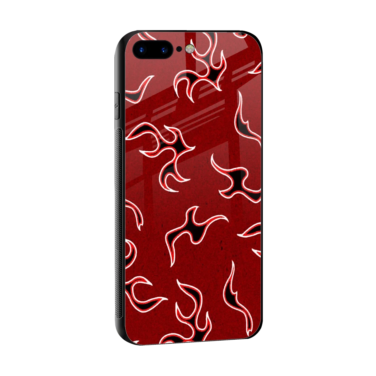 Lil Flames Black Red sleek iphone 8 plus cover with tempered glass back and TPU edges