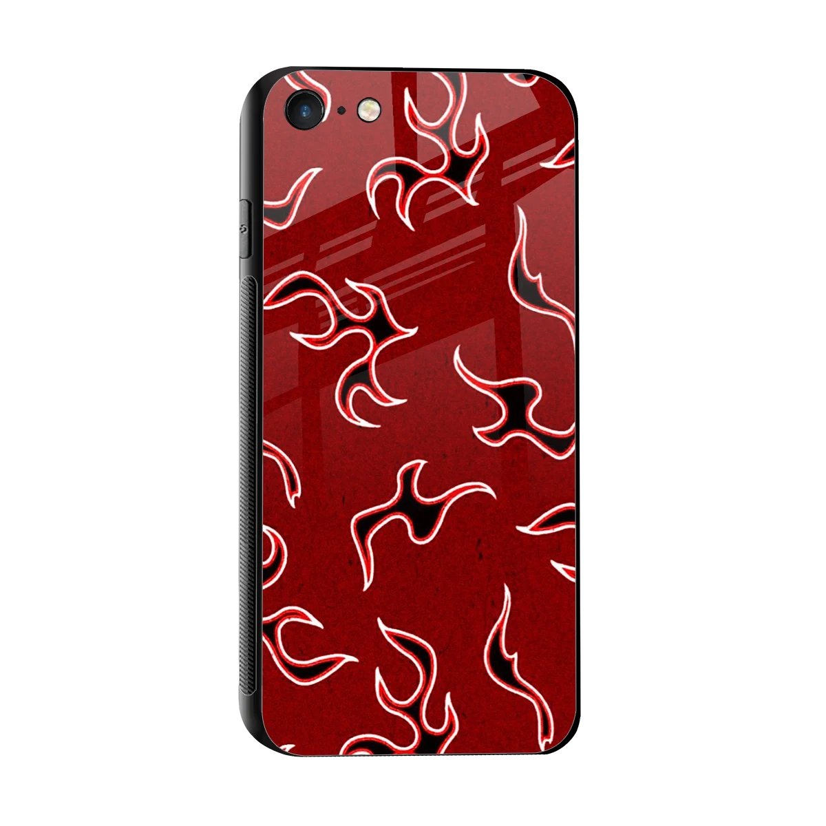 Lil Flames Black Red sleek iphone 7 cover with tempered glass back and TPU edges