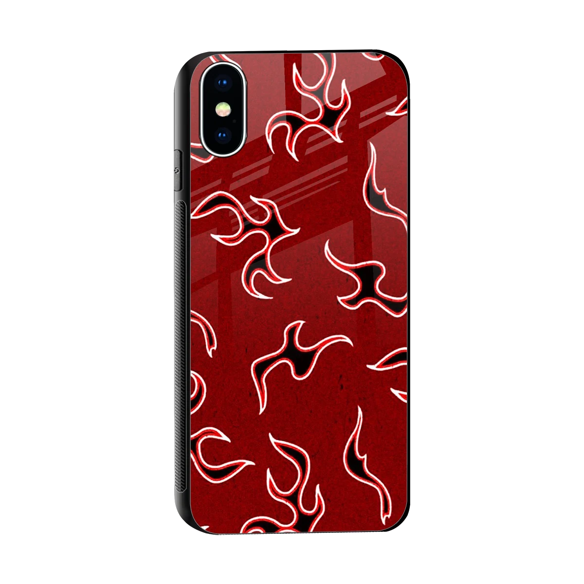 Lil Flames Black Red sleek iphone x cover with tempered glass back and TPU edges