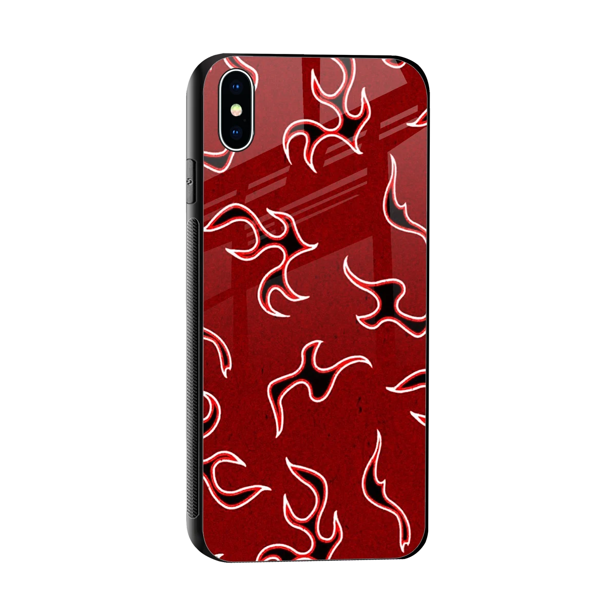 Lil Flames Black Red sleek iphone xs max cover with tempered glass back and TPU edges