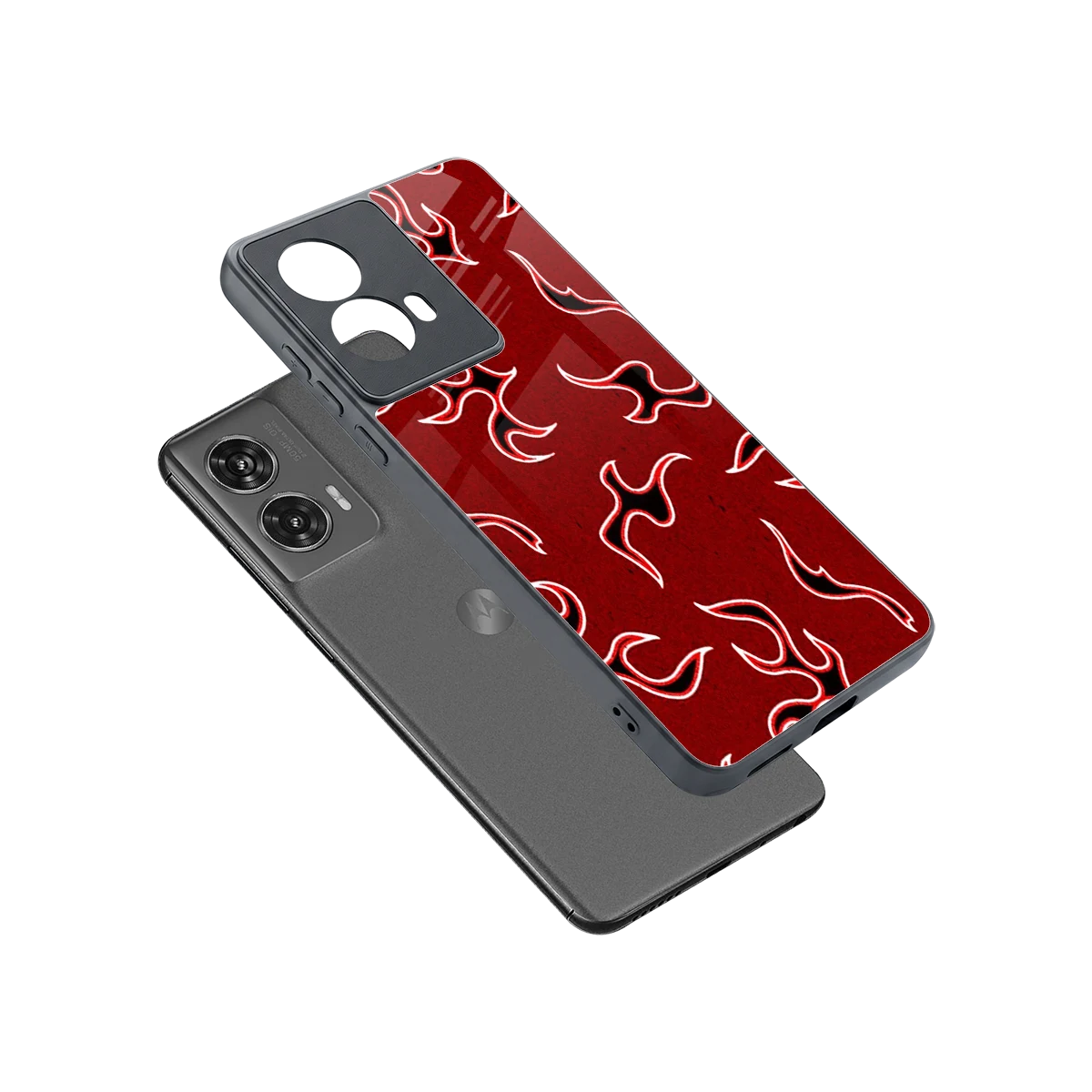 Lil Flames Black Red sleek motorola edge 50 fusion cover with tempered glass back and TPU edges