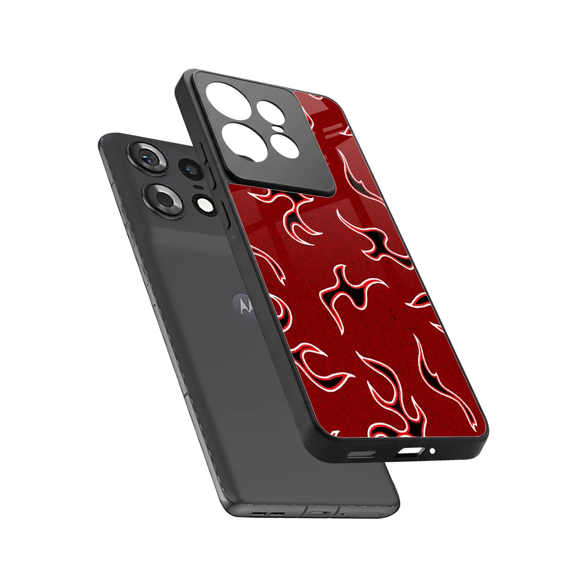 Lil Flames Black Red sleek motorola edge 50 pro cover with tempered glass back and TPU edges