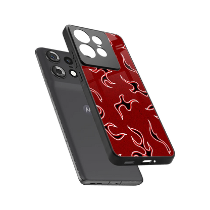 Lil Flames Black Red sleek motorola edge 50 pro cover with tempered glass back and TPU edges