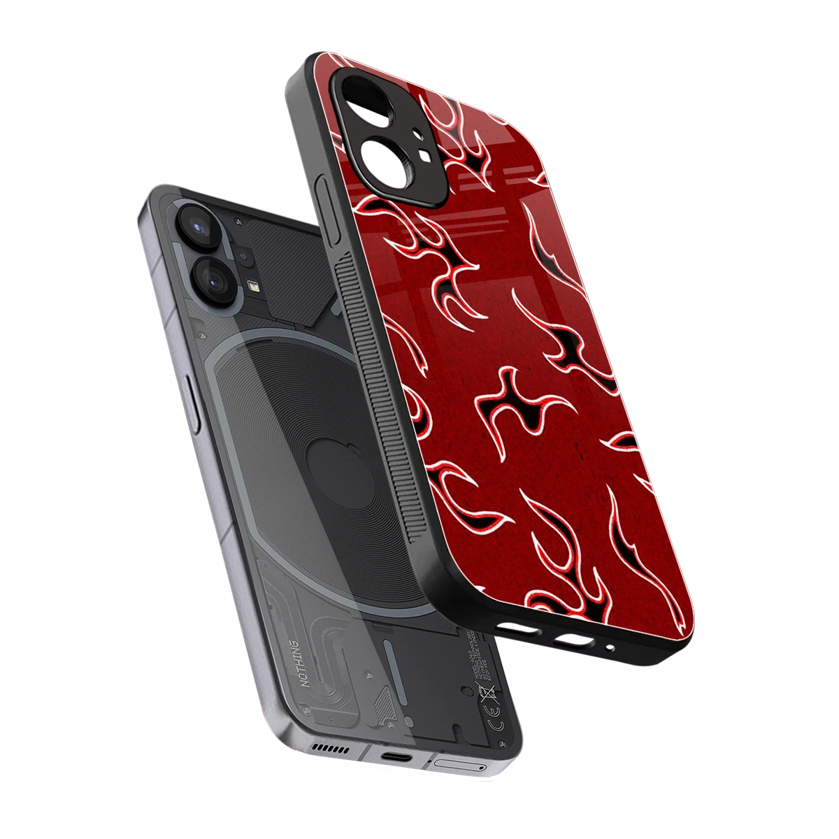 Lil Flames Black Red sleek nothing phone 1 cover with tempered glass back and TPU edges