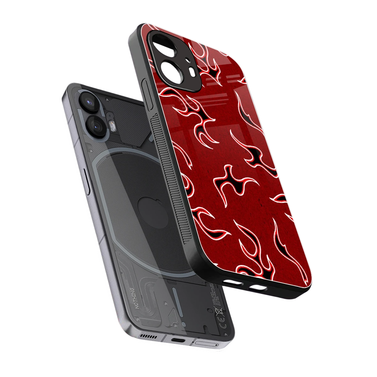 Lil Flames Black Red sleek nothing phone 2 cover with tempered glass back and TPU edges