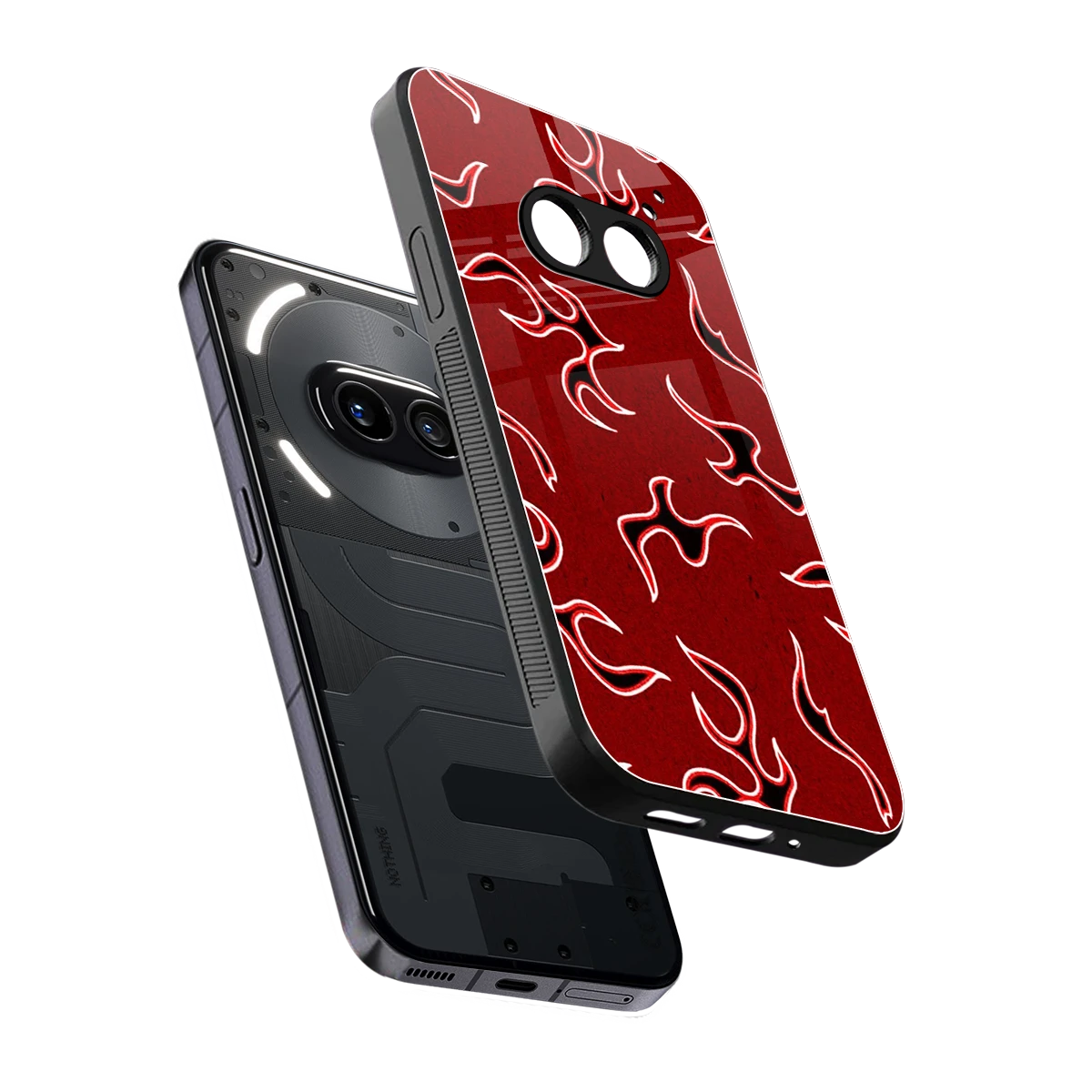 Lil Flames Black Red sleek nothing phone 2a plus cover with tempered glass back and TPU edges